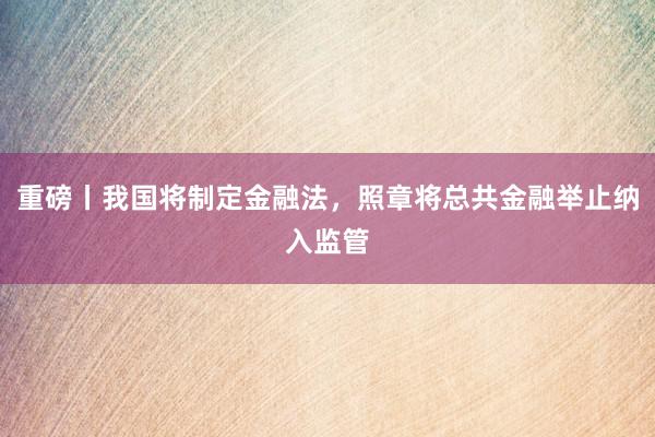 重磅丨我国将制定金融法，照章将总共金融举止纳入监管